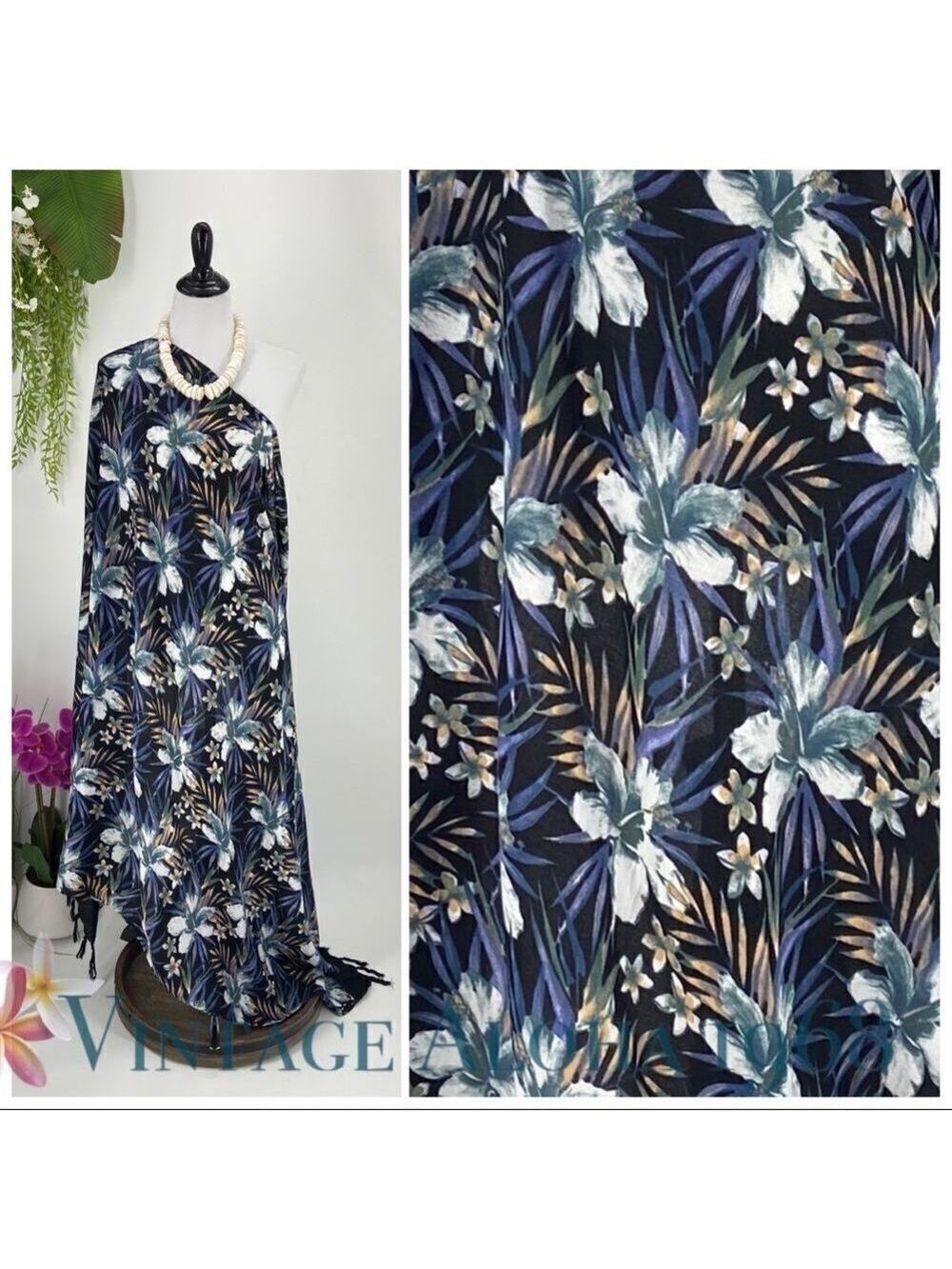 Black/Purple Hibiscus Plumeria Palm SARONG Pareo Beach Wrap Skirt Summer Scarf